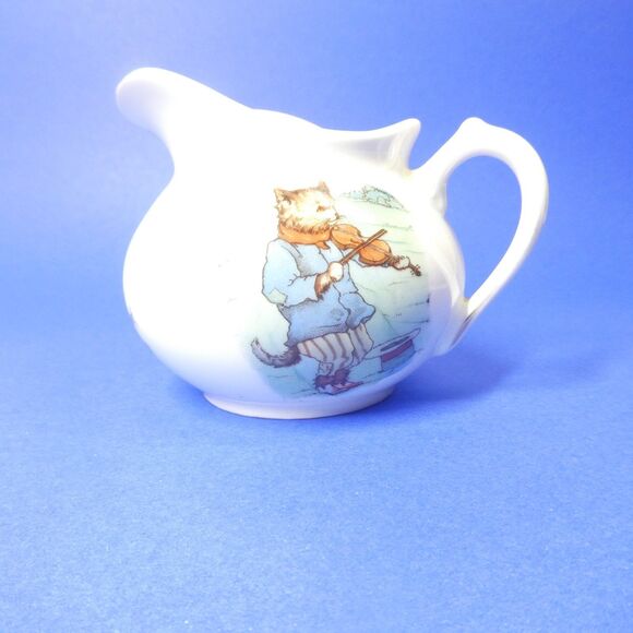 Hey Diddle Diddle Cat Fiddle Nursery Rhyme Cream Pitcher Vintage - Picture 3 of 9